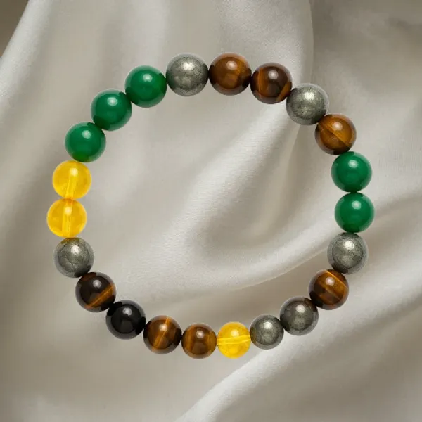 Golden_Metallic_Natural_Pyrite,_Citrine_&_Aventurine_Beads_With_Elastic_Thread_Bracelet_For_Unisex