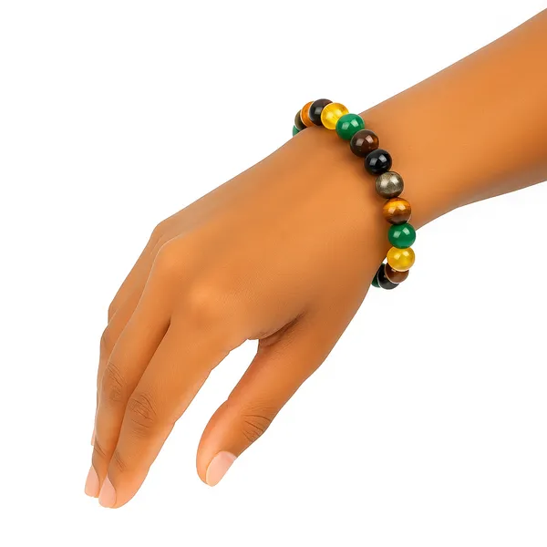 Golden_Metallic_Natural_Pyrite,_Citrine_&_Aventurine_Beads_With_Elastic_Thread_Bracelet_For_Unisex
