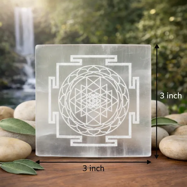 White_Natural_Selenite_With_Printed_Shri_Yantra_Plate_For_Unisex