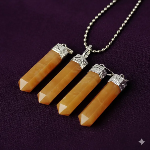 Orange_Natural_Orange_Aventurine_Stone_With_Metal_Cap_Pencil_Pendant_For_Unisex