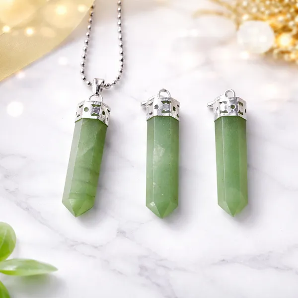 Green_Natural_Aventurine_Stone_With_Metal_Cap_Pencil_Pendant_For_Unisex