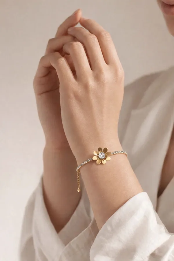 Gold_And_White_Petal_Bracelet_For_Women