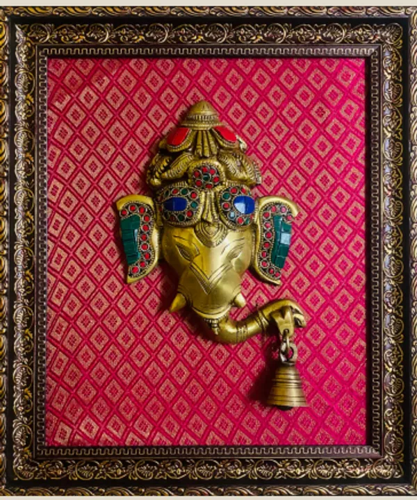 Pink_Brass_3D_Finish_Lord_Ganesha_Wall_Hanging_With_Gemstone_Inlay_And_Bell