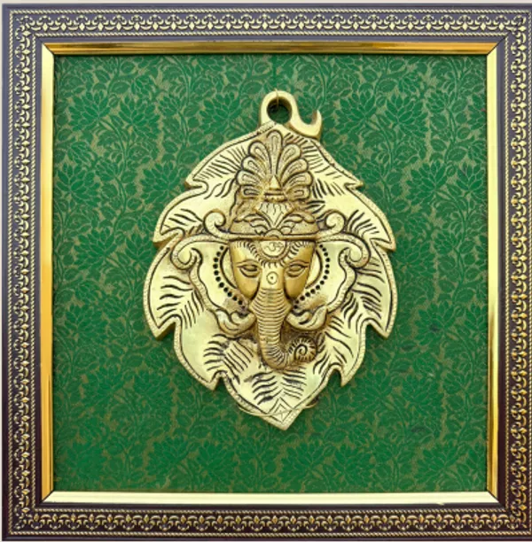 Green_Decorative_Golden_Ganesha_Wall_Hanging_With_Ornate_Frame