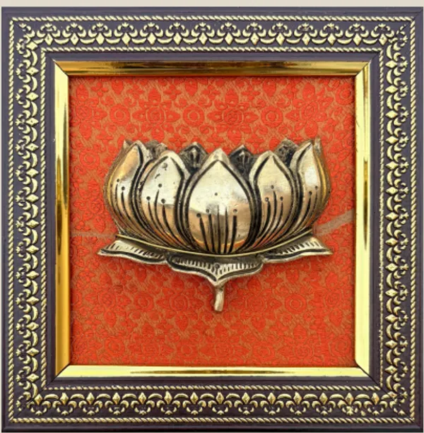 Orange_3D_Antique_Brass_Finish_Lotus_Wall_Art_Decor_With_Ornate_Frame