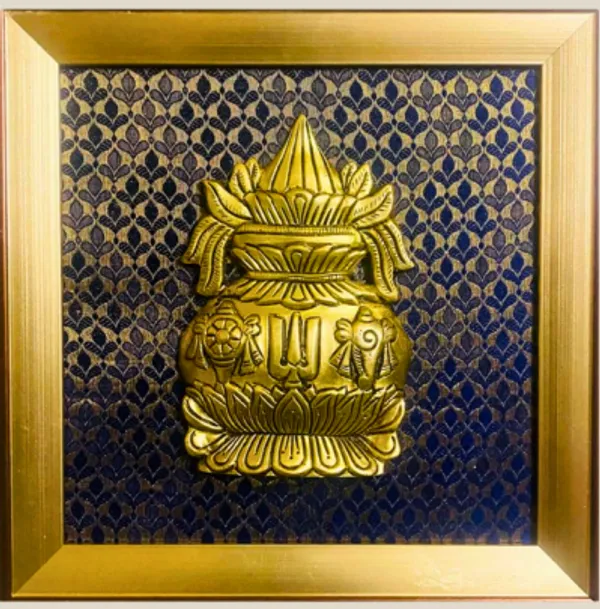 Blue_Decorative_Golden_Kalash_Wall_Art_With_Lotus_Design_In_Wooden_Frame