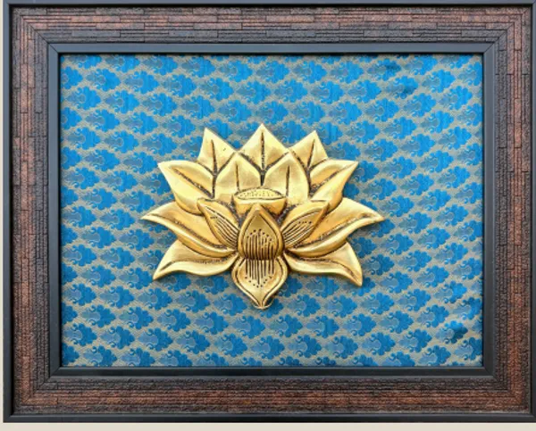 Blue_Brass_3D_Golden_Lotus_Buddha_Wall_Art_With_Blue_Pattern_Background_Framed_Spiritual_Decor