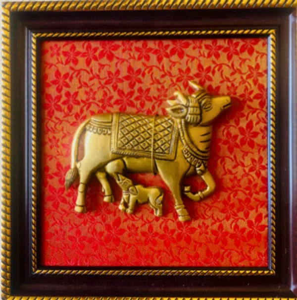 Red_Sacred_Cow_And_Calf_3D_Brass_Relief_Wall_Frame_Traditional_Religious_Decor