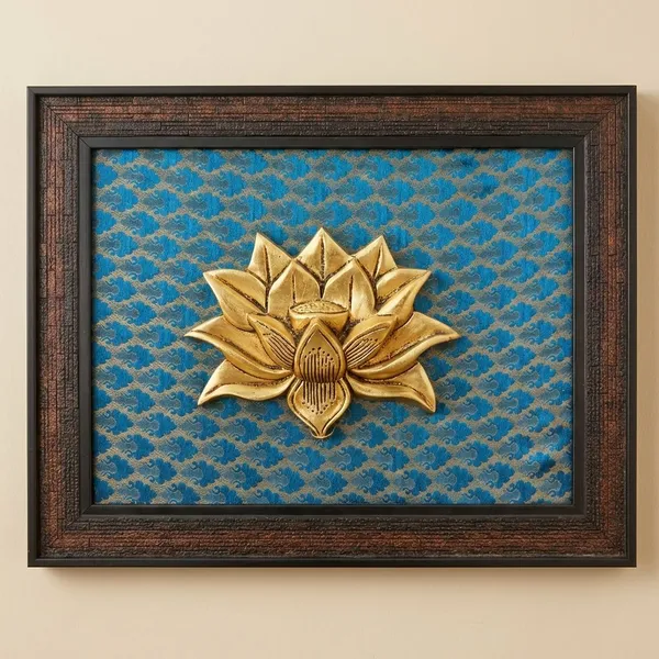 Blue_Brass_3D_Golden_Lotus_Buddha_Wall_Art_With_Blue_Pattern_Background_Framed_Spiritual_Decor