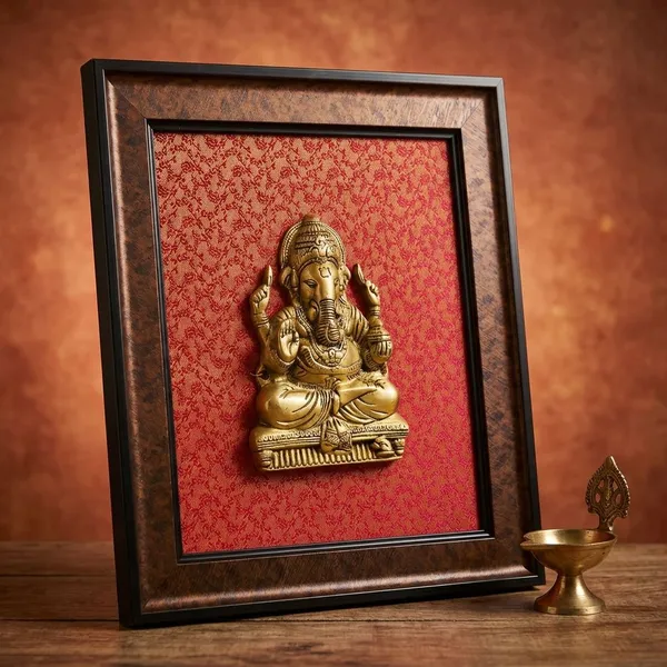 Red_3D_Decorative_Brass_Ganesha_Wall_Frame_With_Red_Background