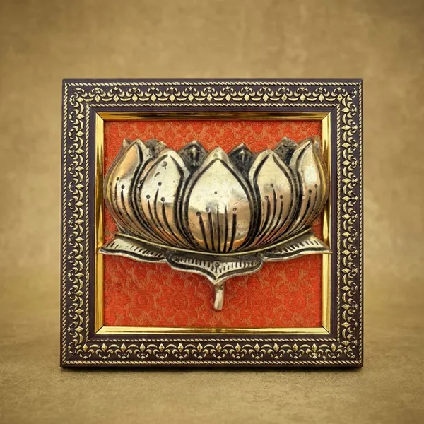 Orange_3D_Antique_Brass_Finish_Lotus_Wall_Art_Decor_With_Ornate_Frame