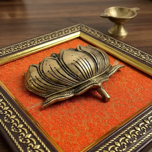 Orange_3D_Antique_Brass_Finish_Lotus_Wall_Art_Decor_With_Ornate_Frame