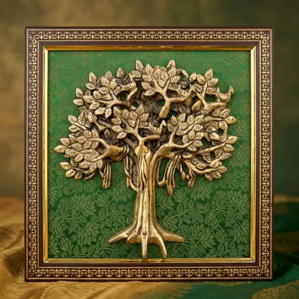 Green_3D_Brass_Decorative_Metal_Tree_Wall_Art_Antique_Gold_Finish_With_Green_Background