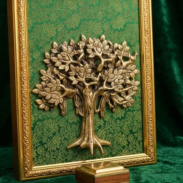 Green_3D_Brass_Decorative_Metal_Tree_Wall_Art_Antique_Gold_Finish_With_Green_Background