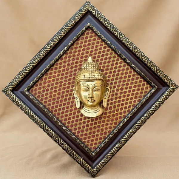 Brown_Golden_Buddha_Face_Wall_Art_With_Red_Diamond_Pattern_Frame