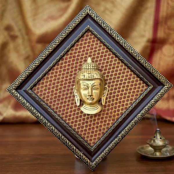 Brown_Golden_Buddha_Face_Wall_Art_With_Red_Diamond_Pattern_Frame