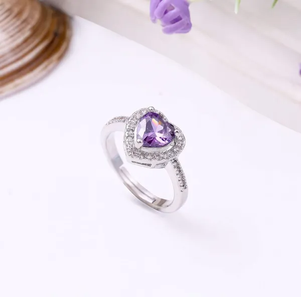 Silver_&_Purple_Heart_Shaped_Cut_Adjustable_Band_Ring_For_Women