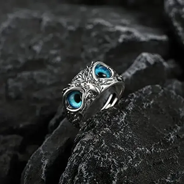 Silver_Evil_Eye_Owl_Face_Silver_Alloy_Adjustable_Ring_For_Unisex