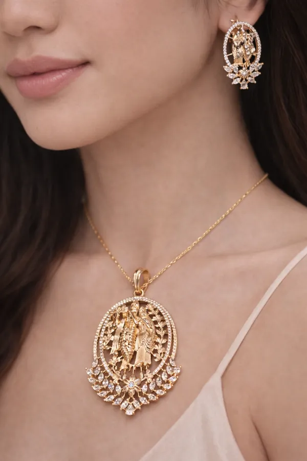 Rose_Gold_Diamond_And_Brass_Pendent_Set_With_No_Chain_For_Women