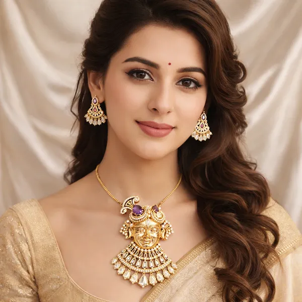 Shyam_Kripa_Divya_Darshan_Khatu_Shyam_Ji_Rose_Gold_Pendant_Set_-_Purple_|_Ammaira_Jewelz