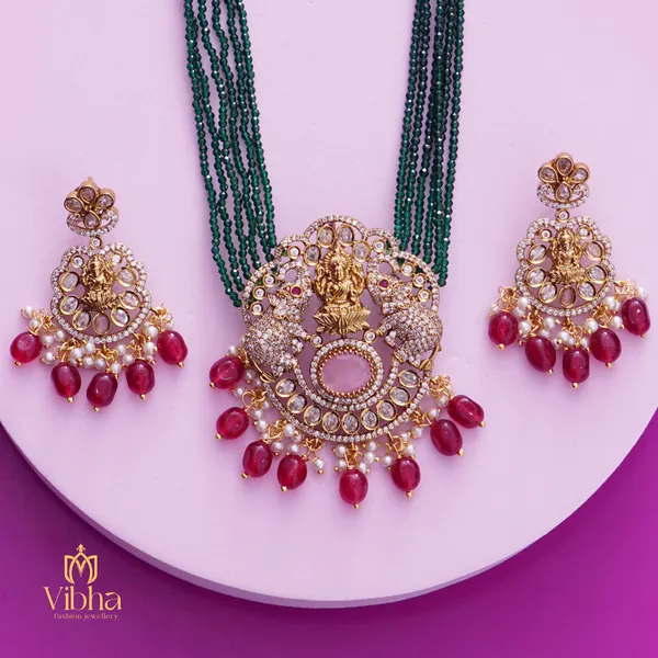 Dark_Green_Premium_Metal_Necklace_Set_For_Women