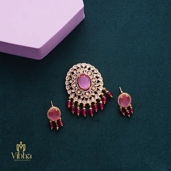 Baby_Pink_Premium_Metal_Pendant_&_Ear_Stud_For_Women