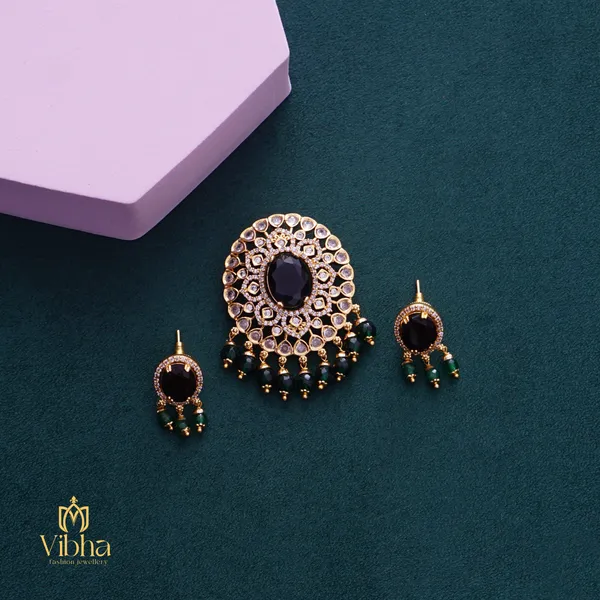 Dark_Blue_Premium_Metal_Pendant_&_Ear_Stud_For_Women