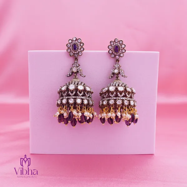 Violet_Premium_Metal_Jhumka_Set_For_Women