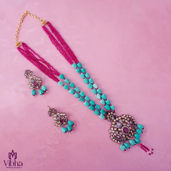 pink_Premium_Metal_Necklace_Set_For_Women