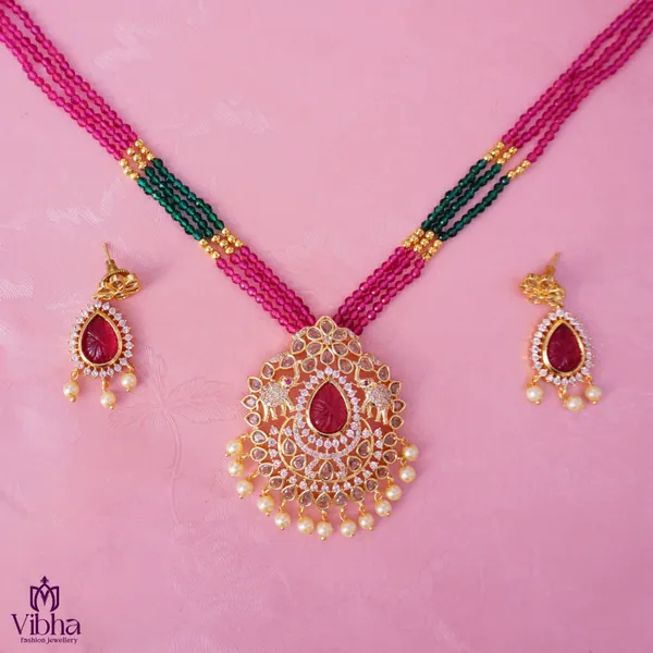 Pink_Premium_Metal_Necklace_Set_Set_For_Women