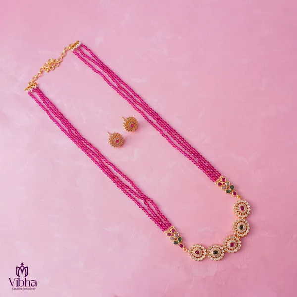 Pink_Premium_Metal_Necklace_Set_Set_For_Women