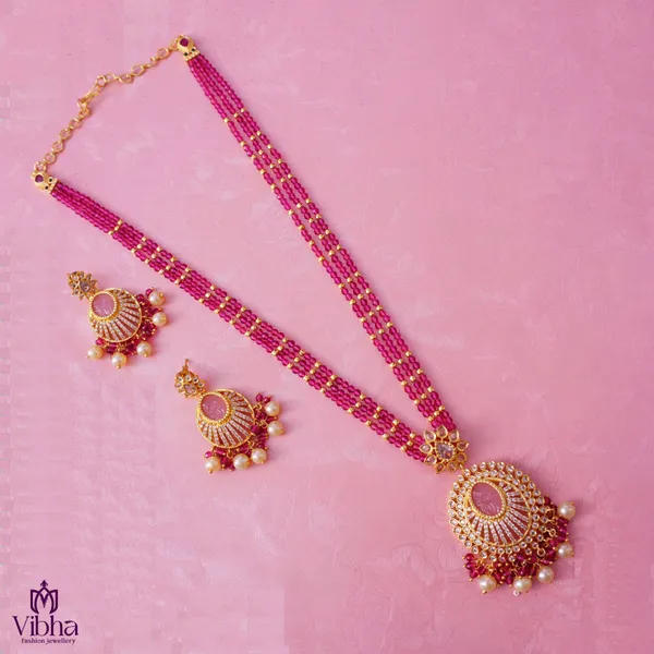 pink_Premium_Metal_Necklace_Set_For_Women