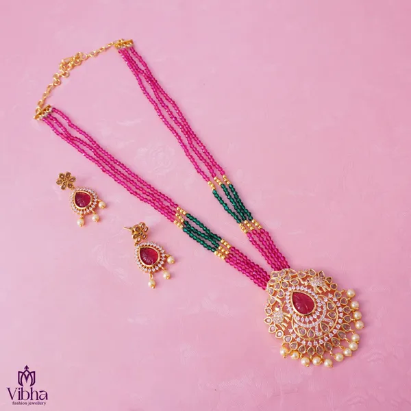 Pink_Premium_Metal_Necklace_Set_Set_For_Women