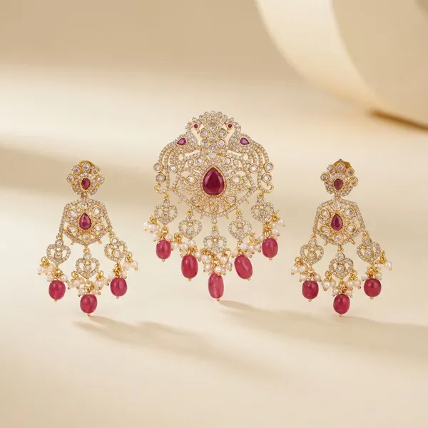 Ruby_Premium_Metal_Pendant_&_Earrings_For_Women