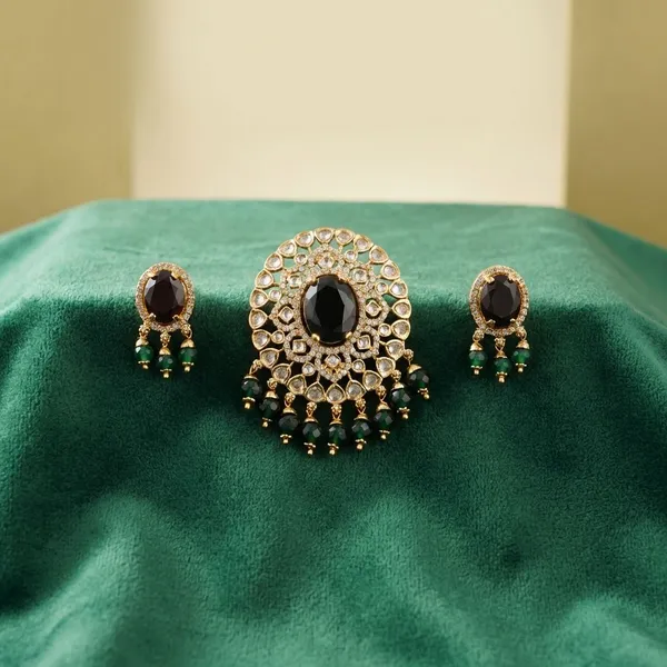 Dark_Blue_Premium_Metal_Pendant_&_Ear_Stud_For_Women