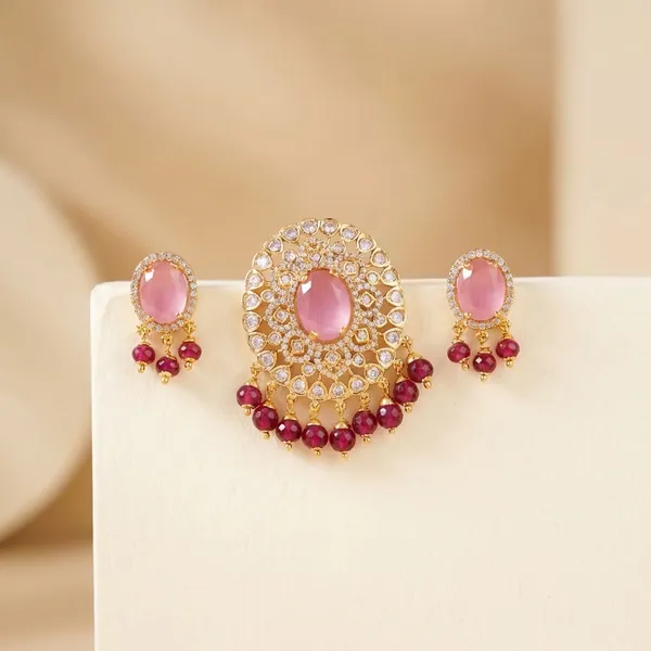 Baby_Pink_Premium_Metal_Pendant_&_Ear_Stud_For_Women