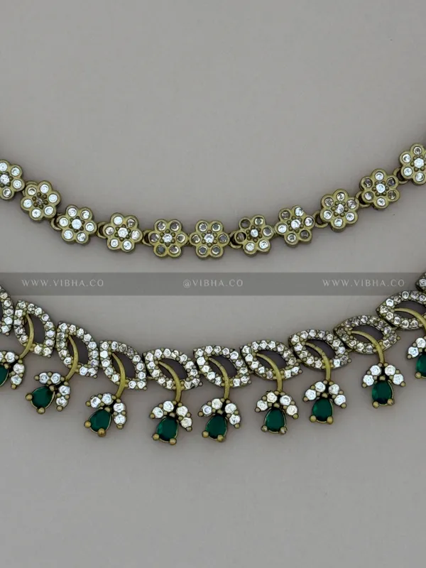 Green_Premium_Metal_Double_Step_Necklace_Set_For_Women