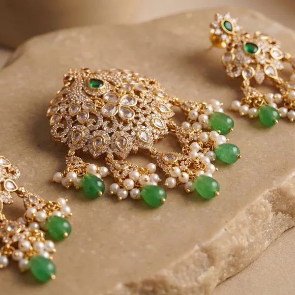 Green_Premium_Metal_Pendant_Set_For_Women