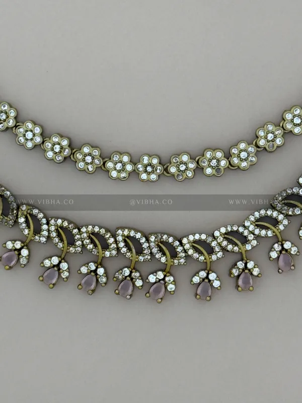 Mint_Pink_Premium_Metal_Double_Step_Necklace_Set_For_Women