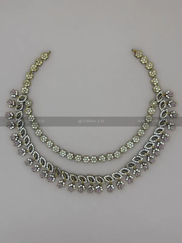 Mint_Pink_Premium_Metal_Double_Step_Necklace_Set_For_Women