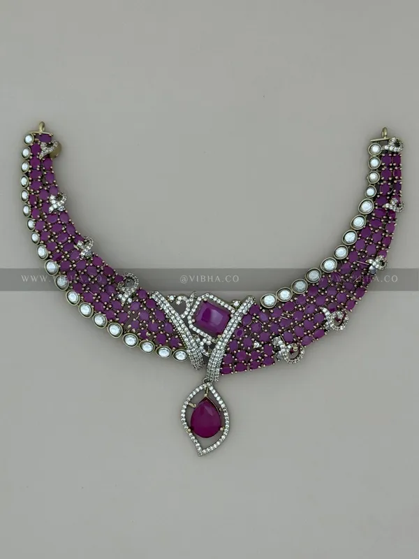 Pink_Premium_Metal_Necklace_Set_For_Women