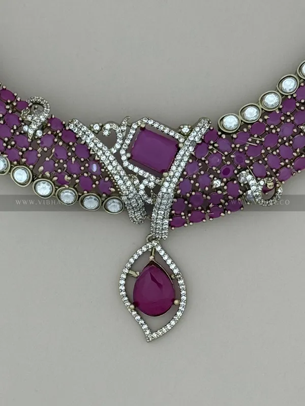 Pink_Premium_Metal_Necklace_Set_For_Women