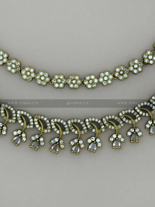 White__Premium_Metal_Double_Step_Necklace_Set_For_Women