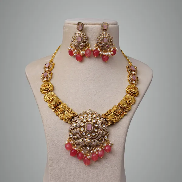 Mint_Pink_Premium_Metal_Necklace_Set_For_Women