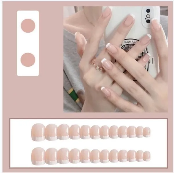 Multicolor_Nails_With_Glue_&_Manicure_Kit_Classique_French_(Set_Of_24)