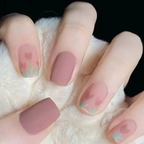 Multicolor__Nails_With_Glue_&_Manicure_Kit_Nude_Mauve_Garden_(Set_Of_24)