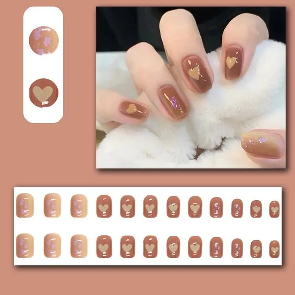 Multicolor_Nails_With_Glue_&_Manicure_Kit_Caramel_Hearts_(Set_Of_24)