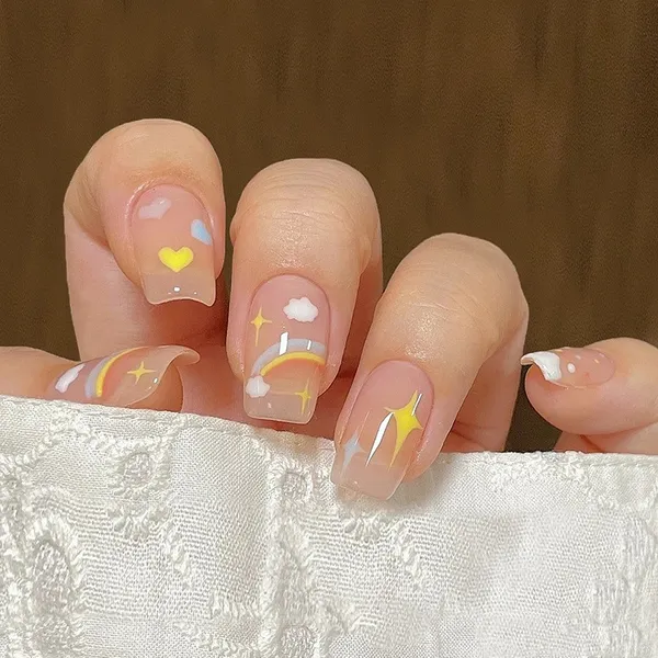 Multicolor_Nails_With_Glue_&_Manicure_Kit_Nude_Colorful_Rainy_Day_(Set_Of_24)