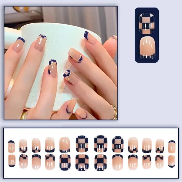 Multicolor_Nails_With_Glue_&_Manicure_Kit_French_Chess_(Set_Of_24)