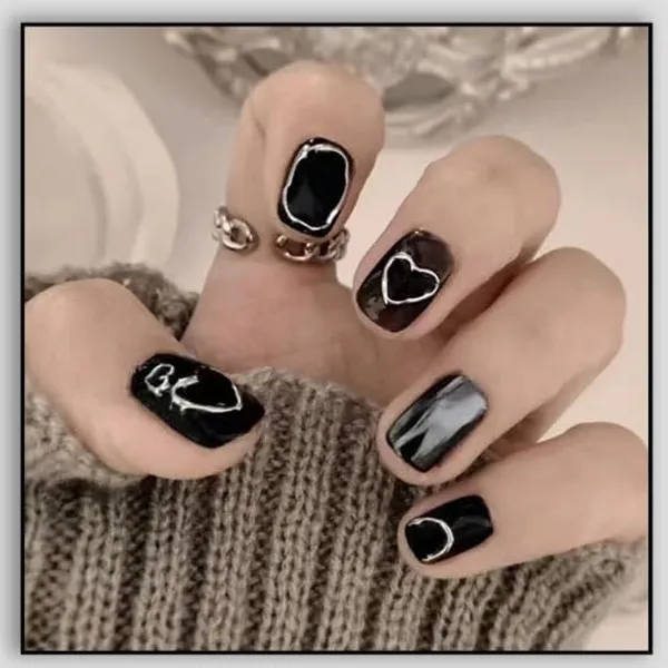 Multicolor__Nails_With_Glue_&_Manicure_Kit_Blackout_(Set_Of_24)